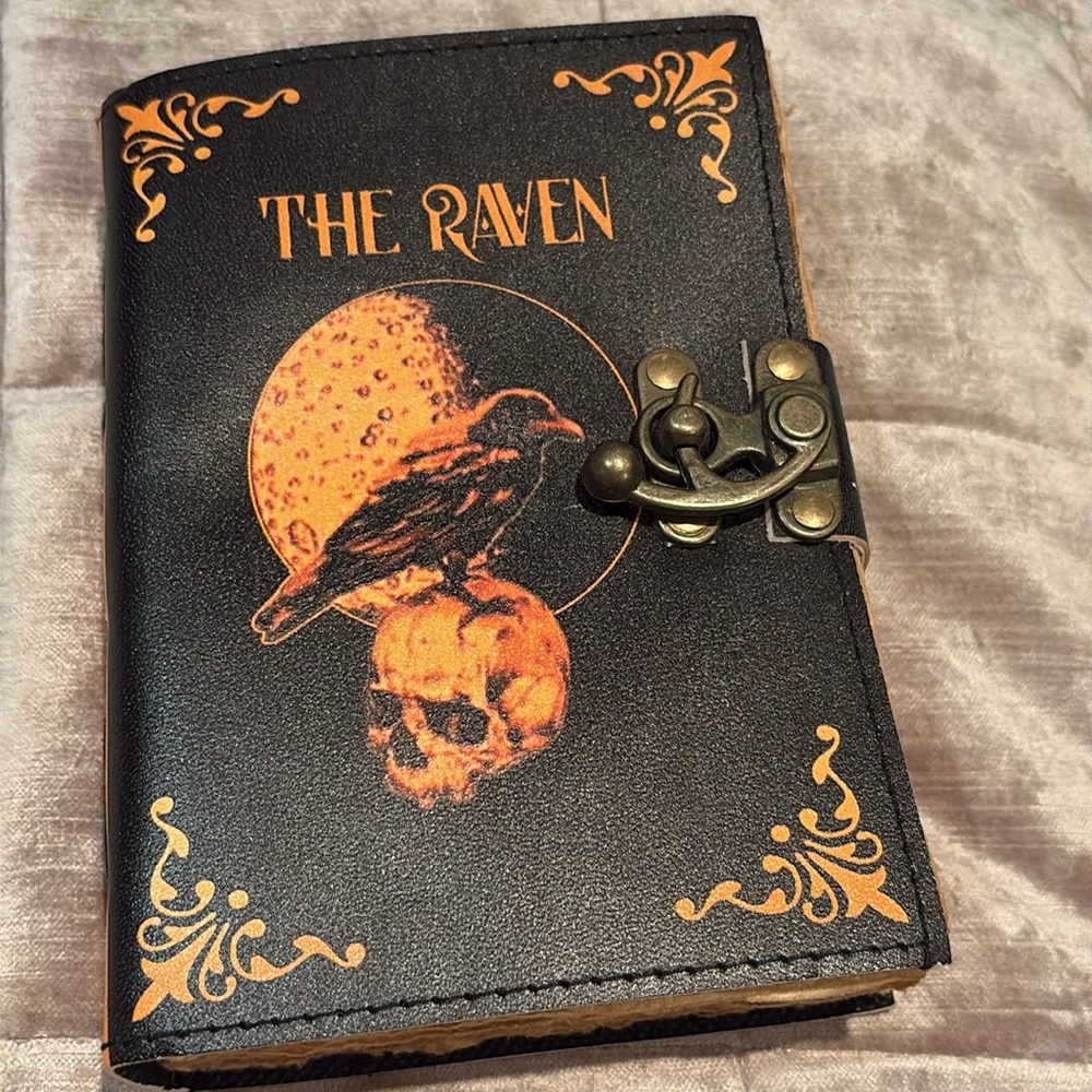 Handwoven 100% Genuine Leather & Cotton Journal Spellbook Raven Bird Skulls